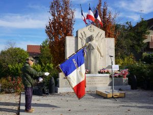 Photo d'un porte drapeau à la cérémonie du 11 novembre.