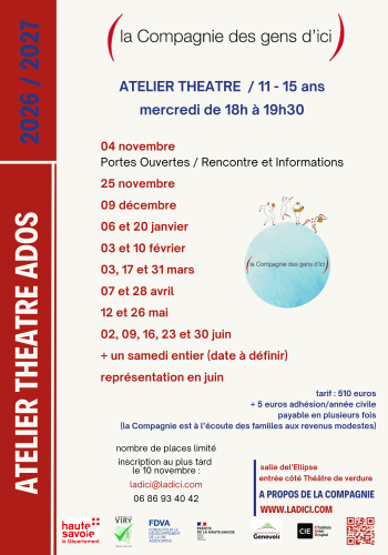 affiche_ateliers theatre ados_Viry_ 2026_27